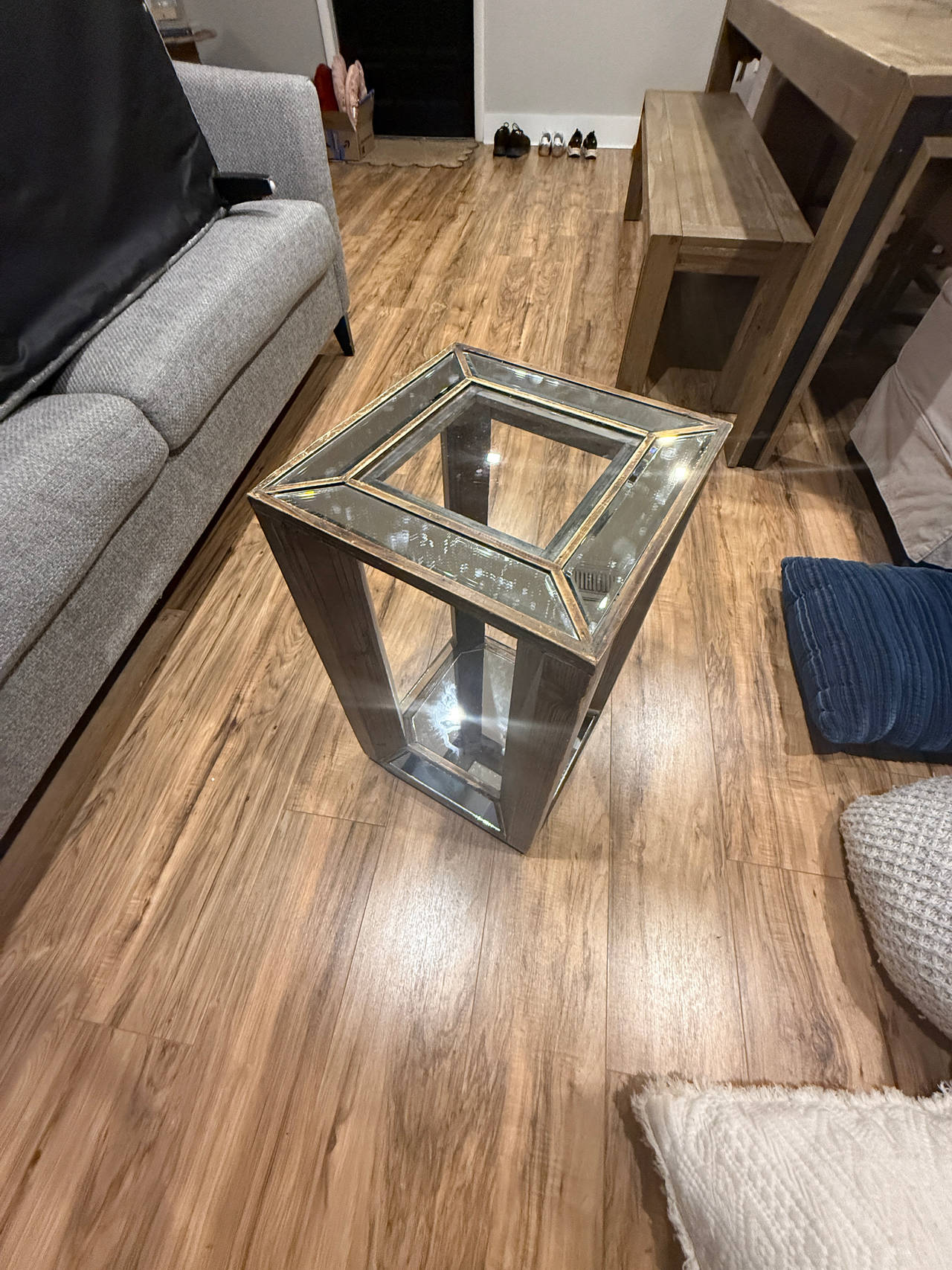 Mirrored Glass and Wood Accent Side Table