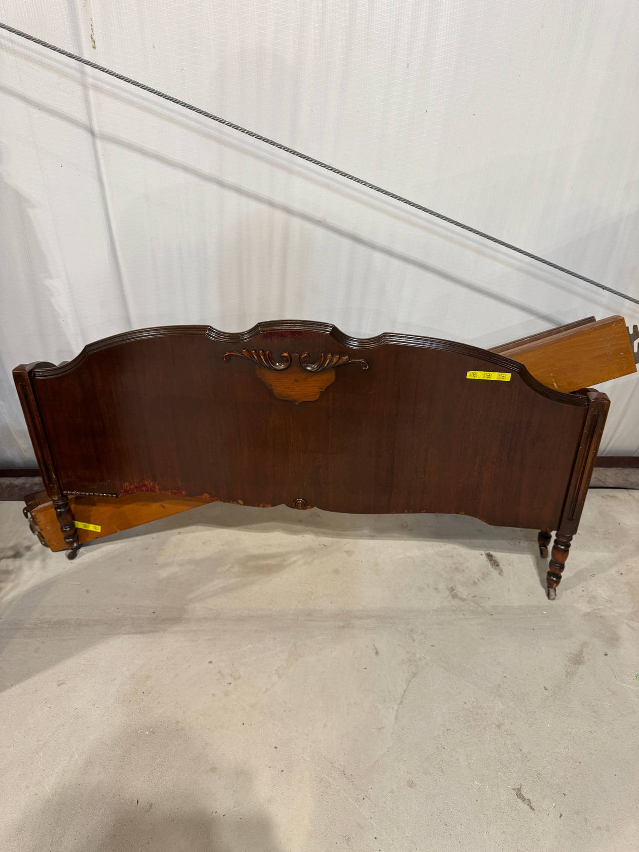 Vintage Carved Wood Footboard and Rails