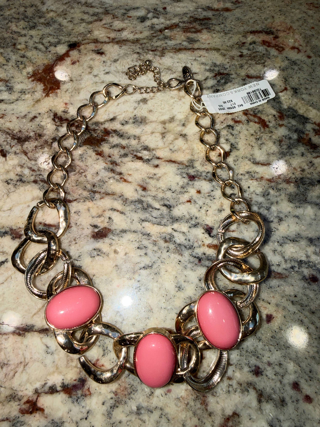 New York & Company Pink Cabochon Gold-Tone Statement Necklace