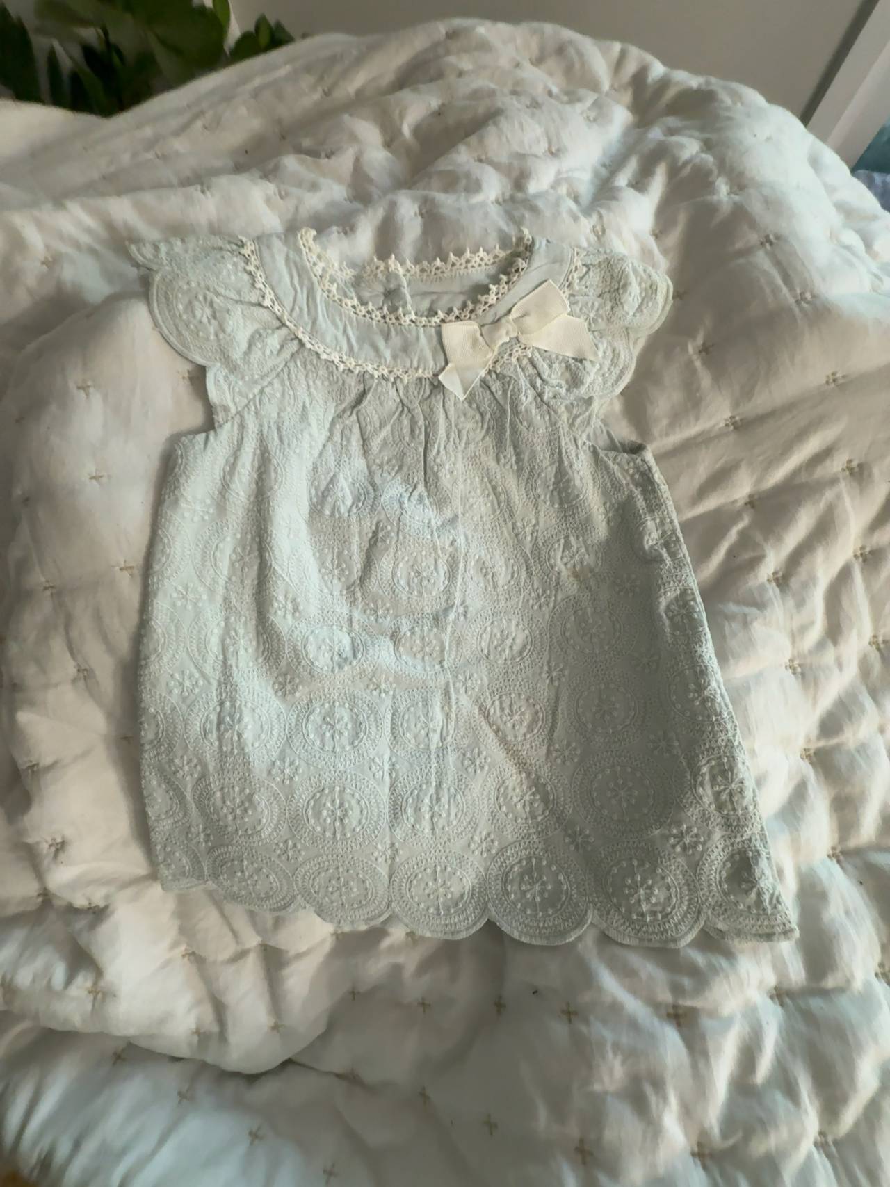 Catherine Malandrino Baby Pale Blue Embroidered Scallop Dress