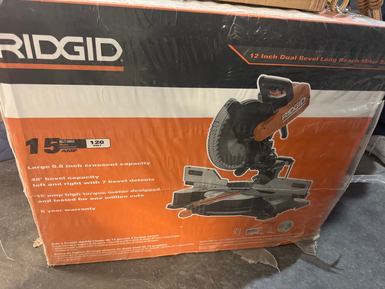 New RIDGID 15 Amp 12 in. Dual Bevel Sliding Miter Saw with 70-Degree