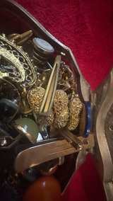Vintage Silver Tone Jewelry Box with Mixed Costume Jewelry Lot - Image 8