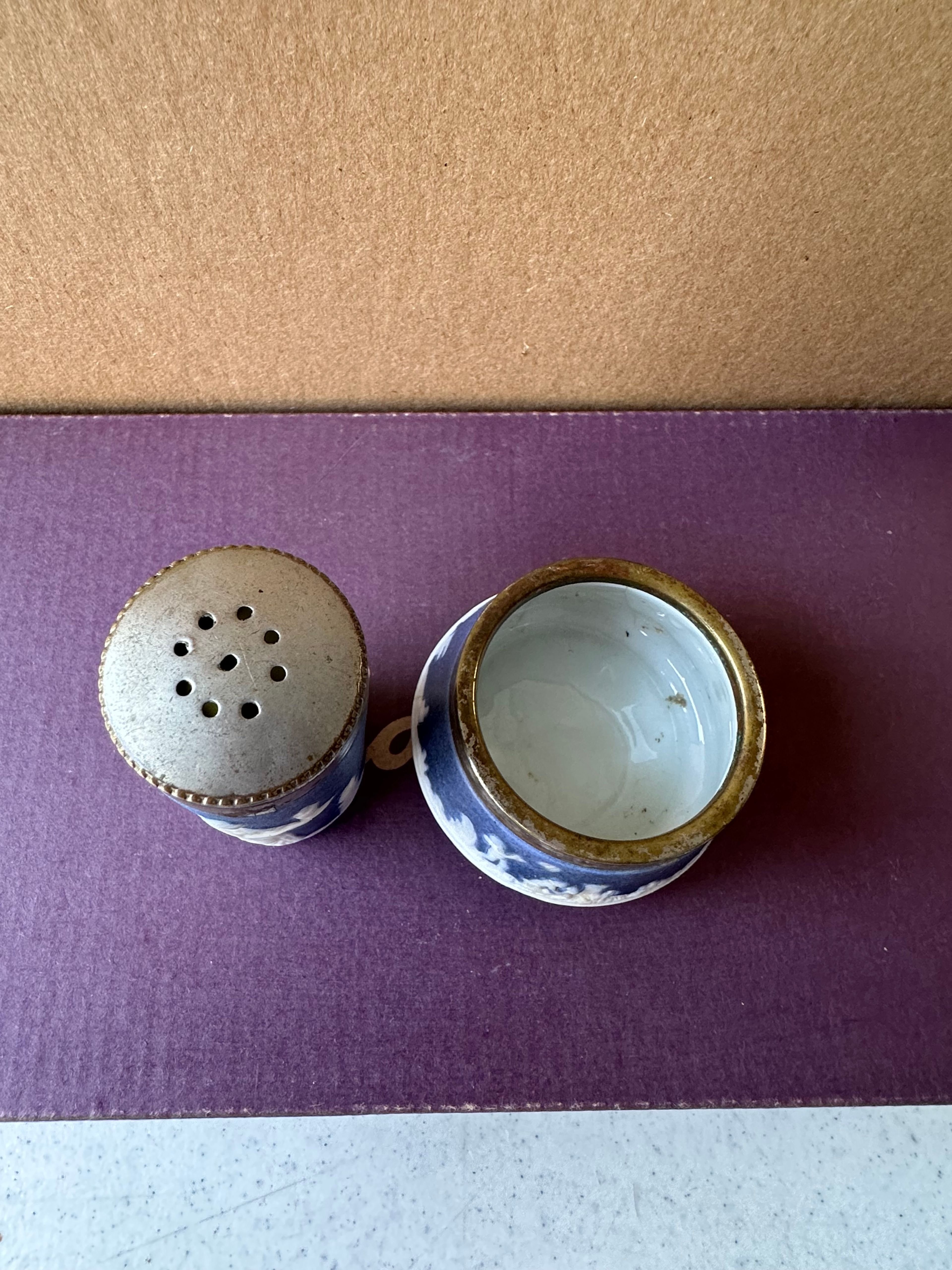 Wedgwood Cobalt Blue Jasperware Salt Cellar and Pepper Shaker - Image 3