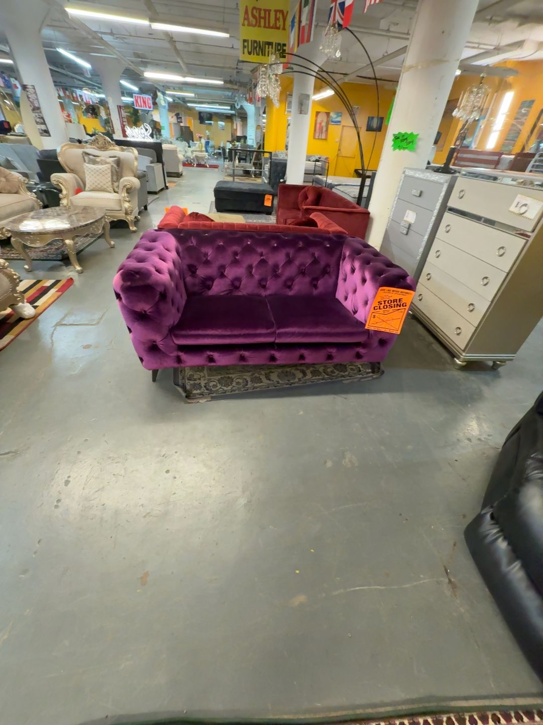 J&M Furniture Glitz Purple Velvet Chesterfield Sofa