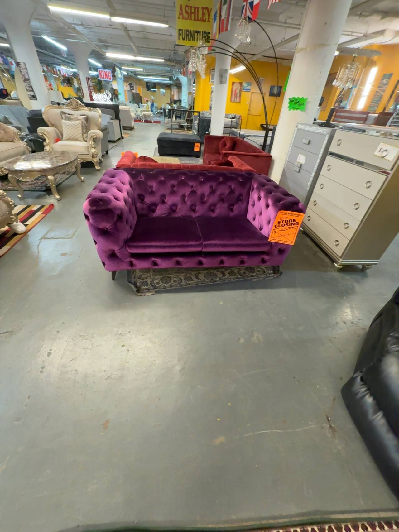J&M Furniture Glitz Purple Velvet Chesterfield Sofa