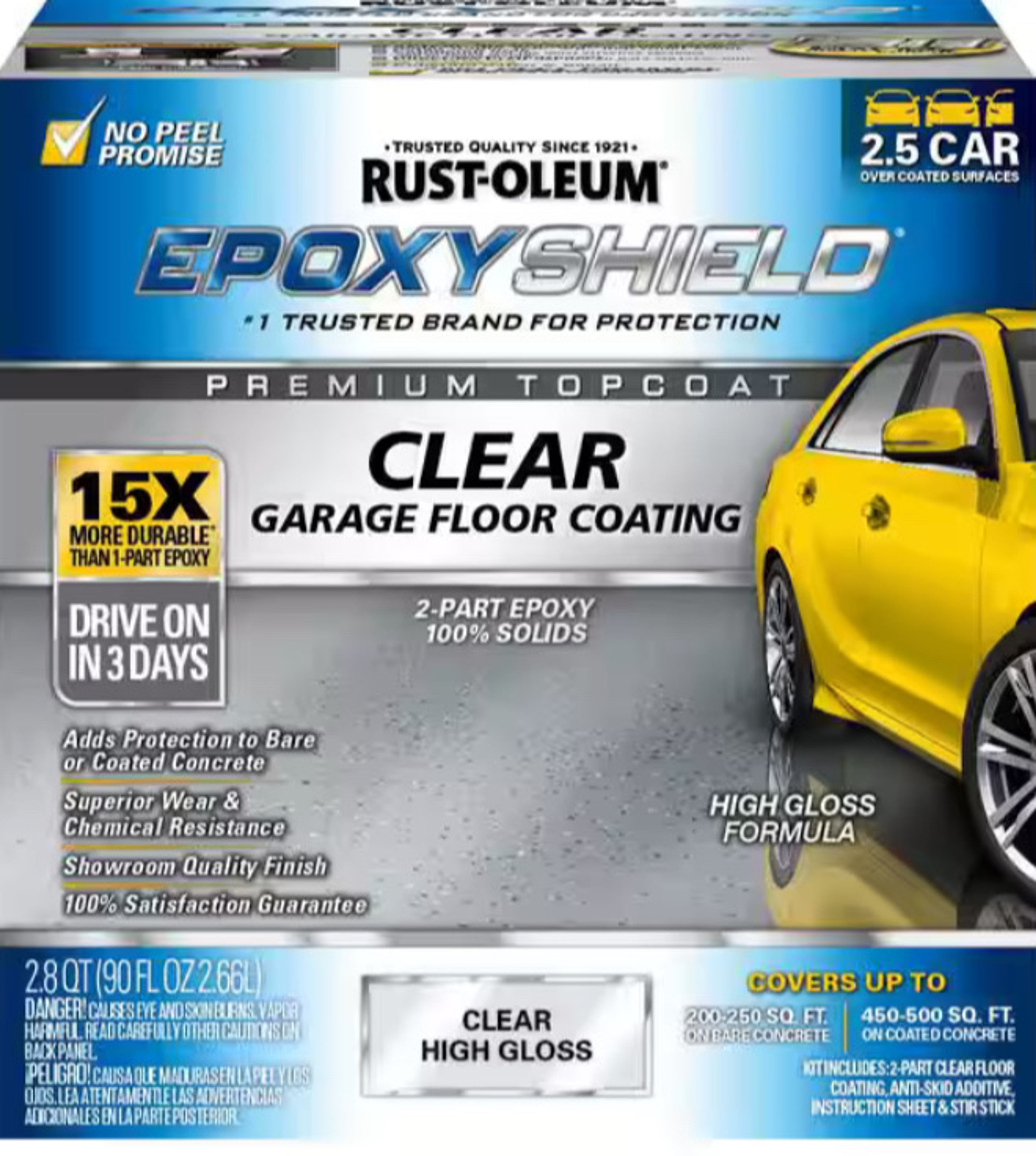 Rust-Oleum EpoxyShield 90 oz. Clear High-Gloss 2-Part Epoxy Interior Low VOC Premium Concrete Garage Floor Paint Top Coat Kit - Image 2