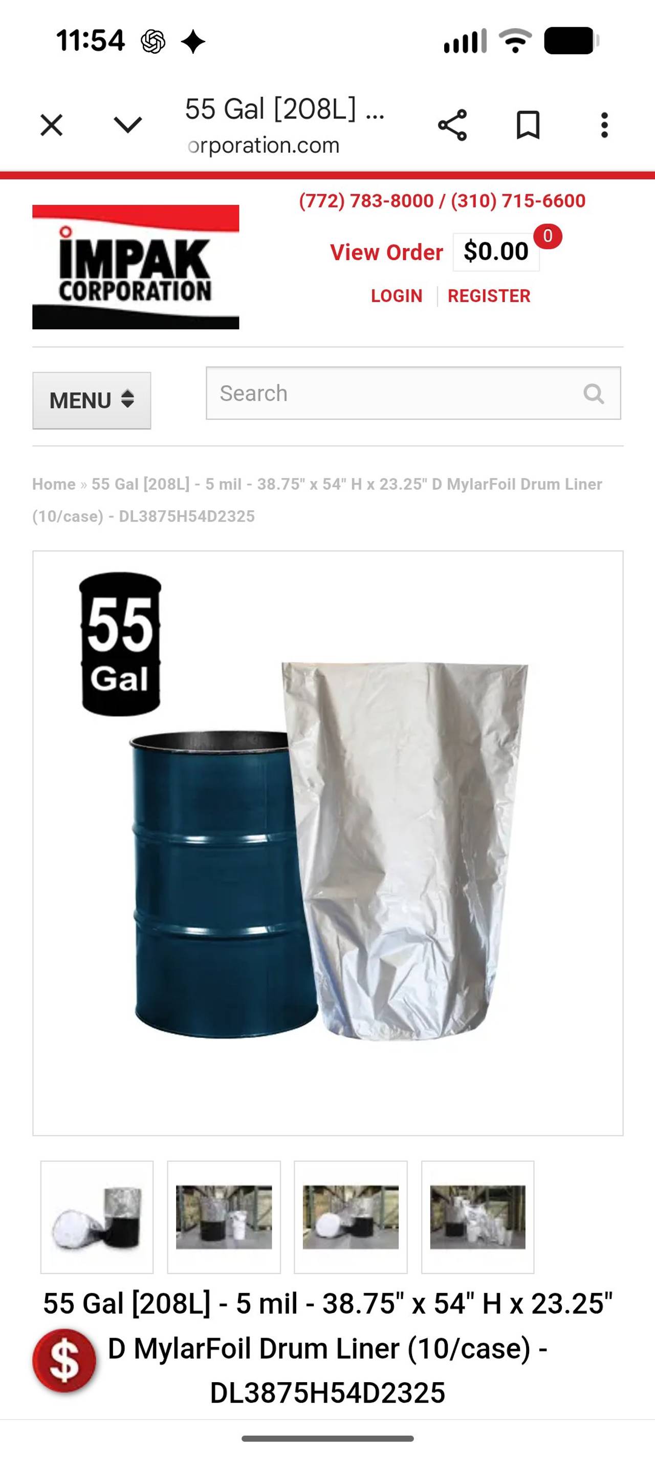 IMPAK 55 Gallon 5 mil MylarFoil Drum Liner