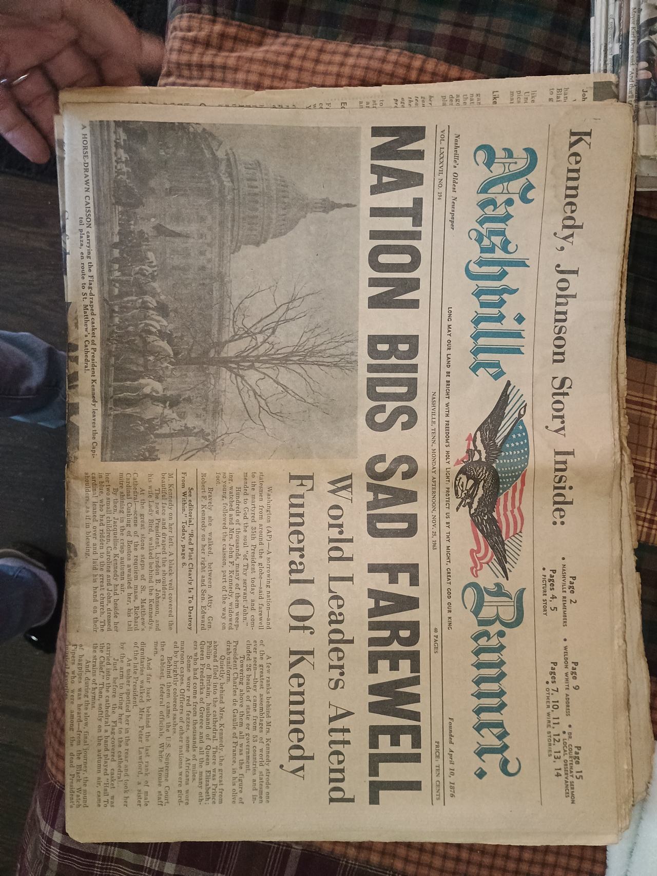 Nashville Banner November 25 1963 JFK Funeral Newspaper