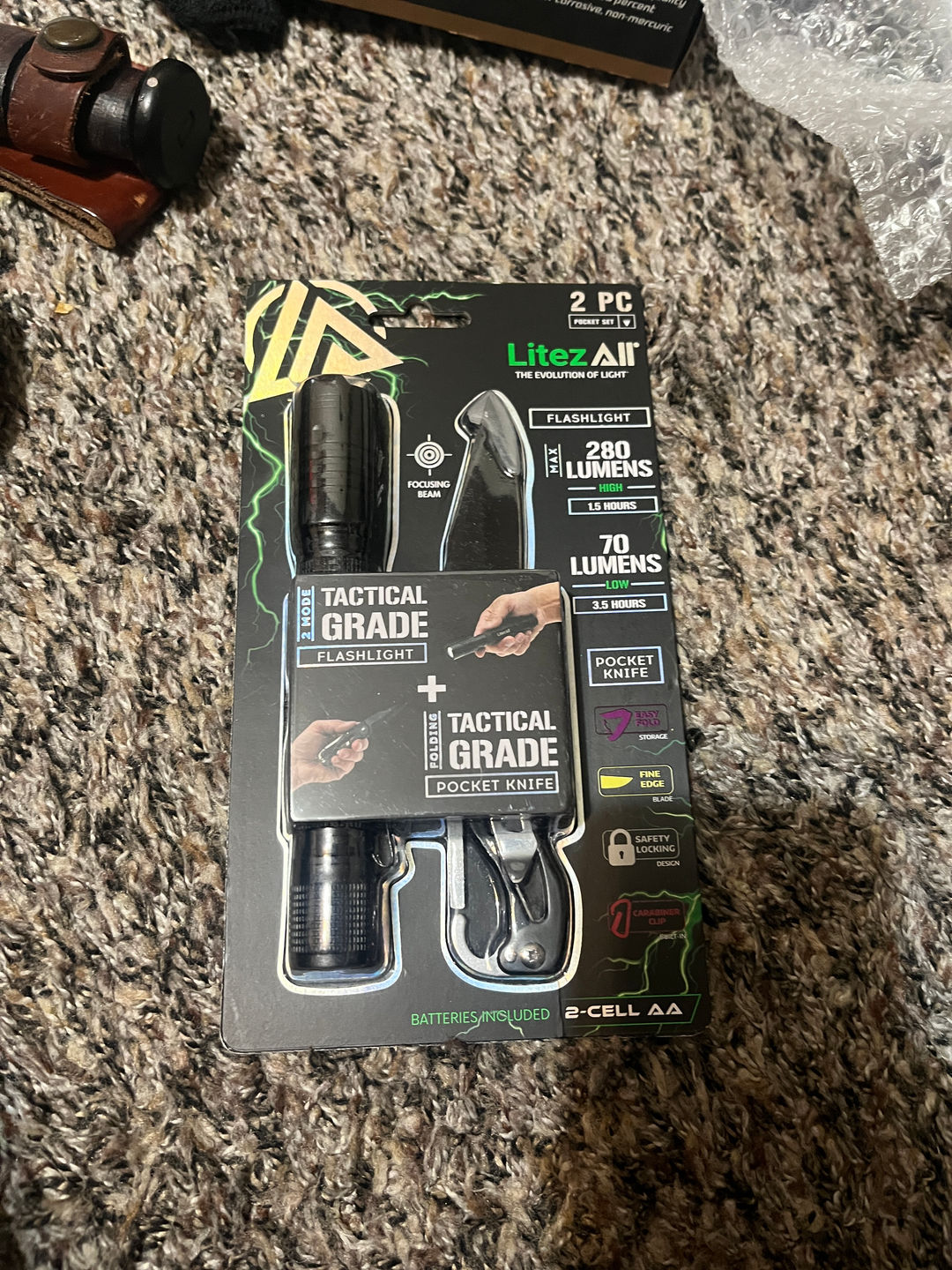 LitezAll 2 PC Tactical Grade Flashlight + Pocket Knife Set