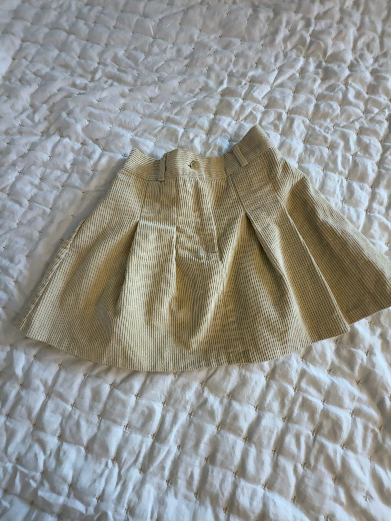 Tan Corduroy Box Pleat Mini Skirt: small