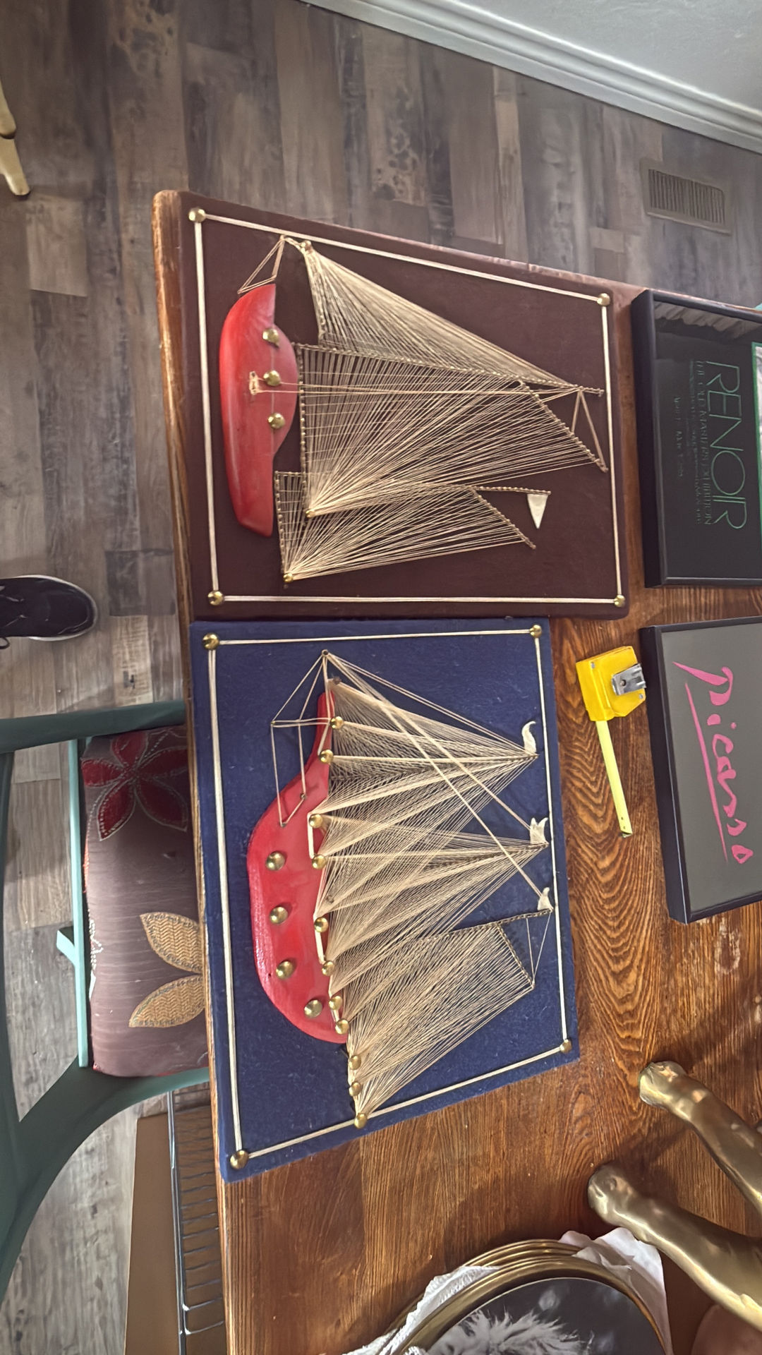 Vintage Nautical String Art Ship Pair