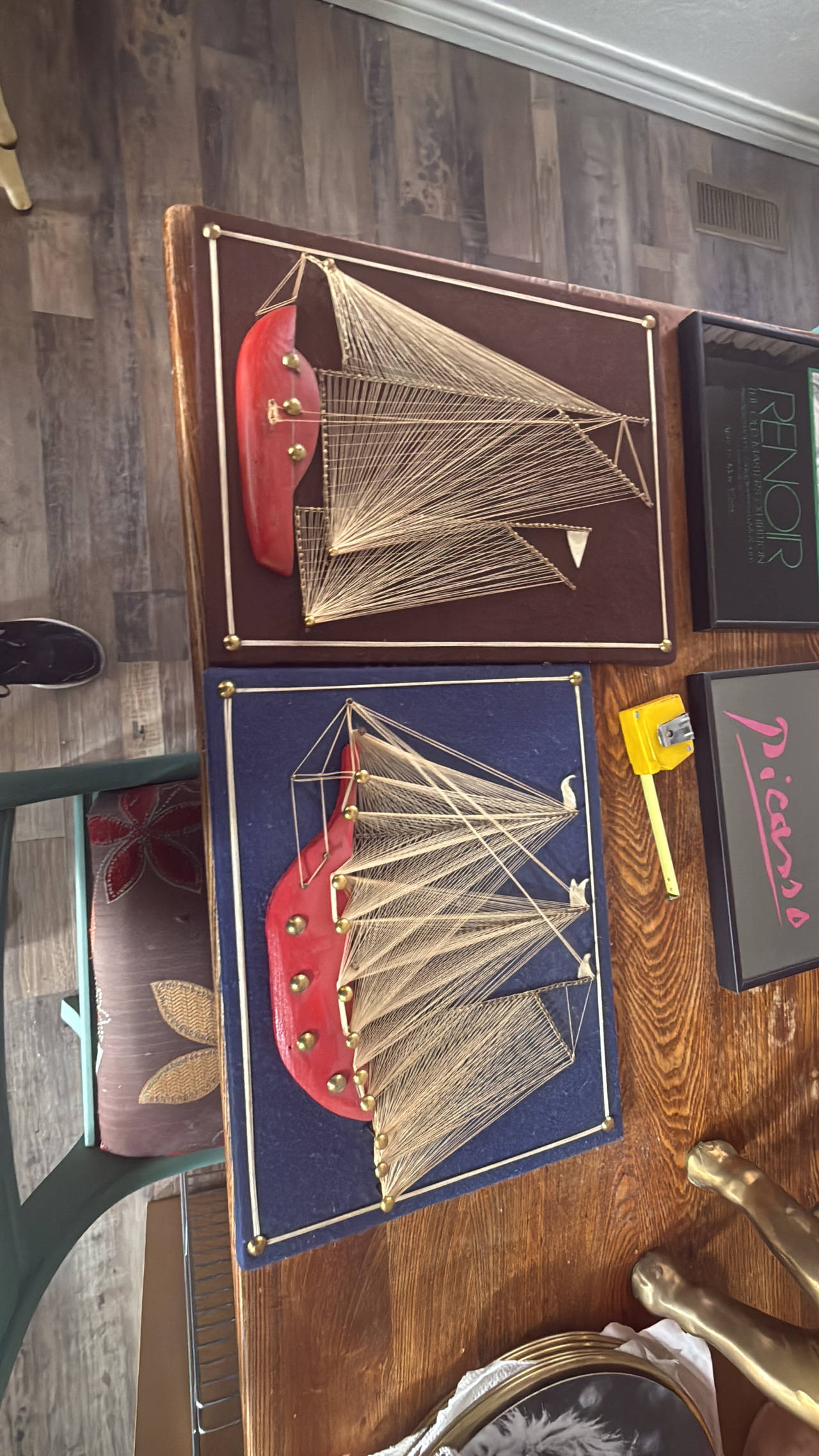 Vintage Nautical String Art Ship Pair