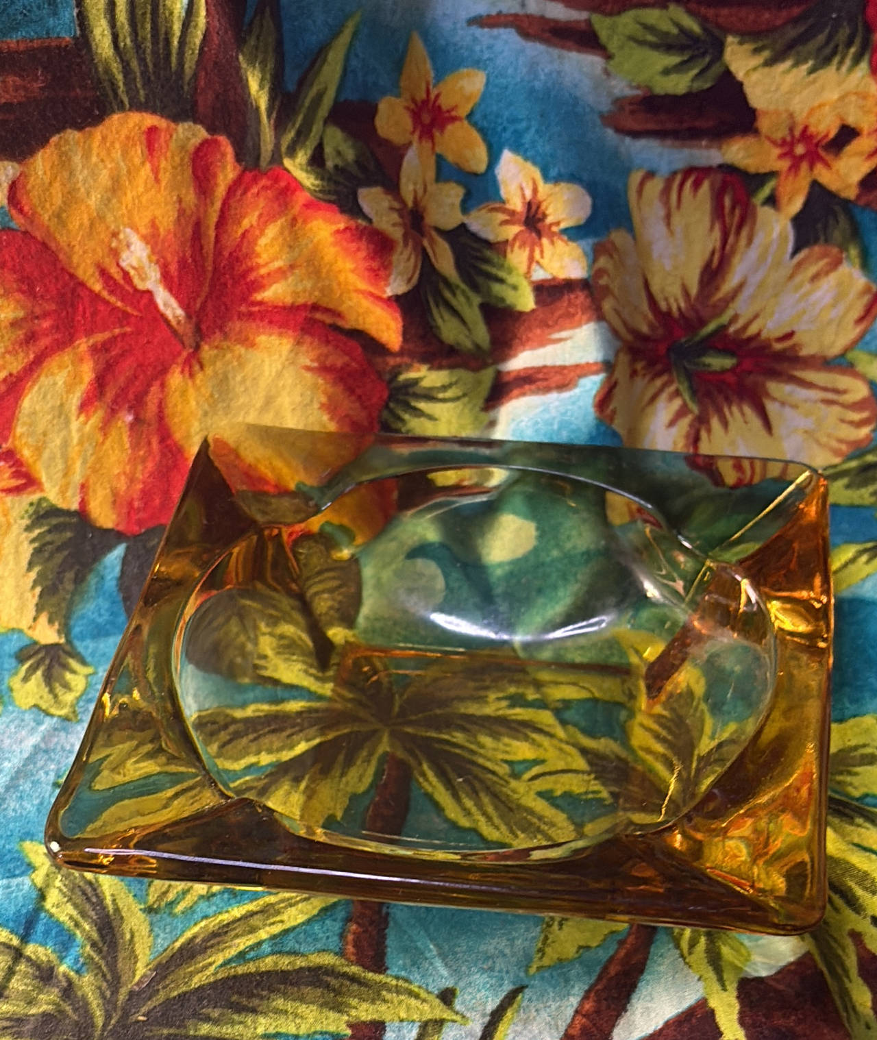 Vintage Amber Glass Square Ashtray