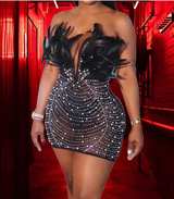 Black Feather and Pearl Embellished Mini Dress - Image 4