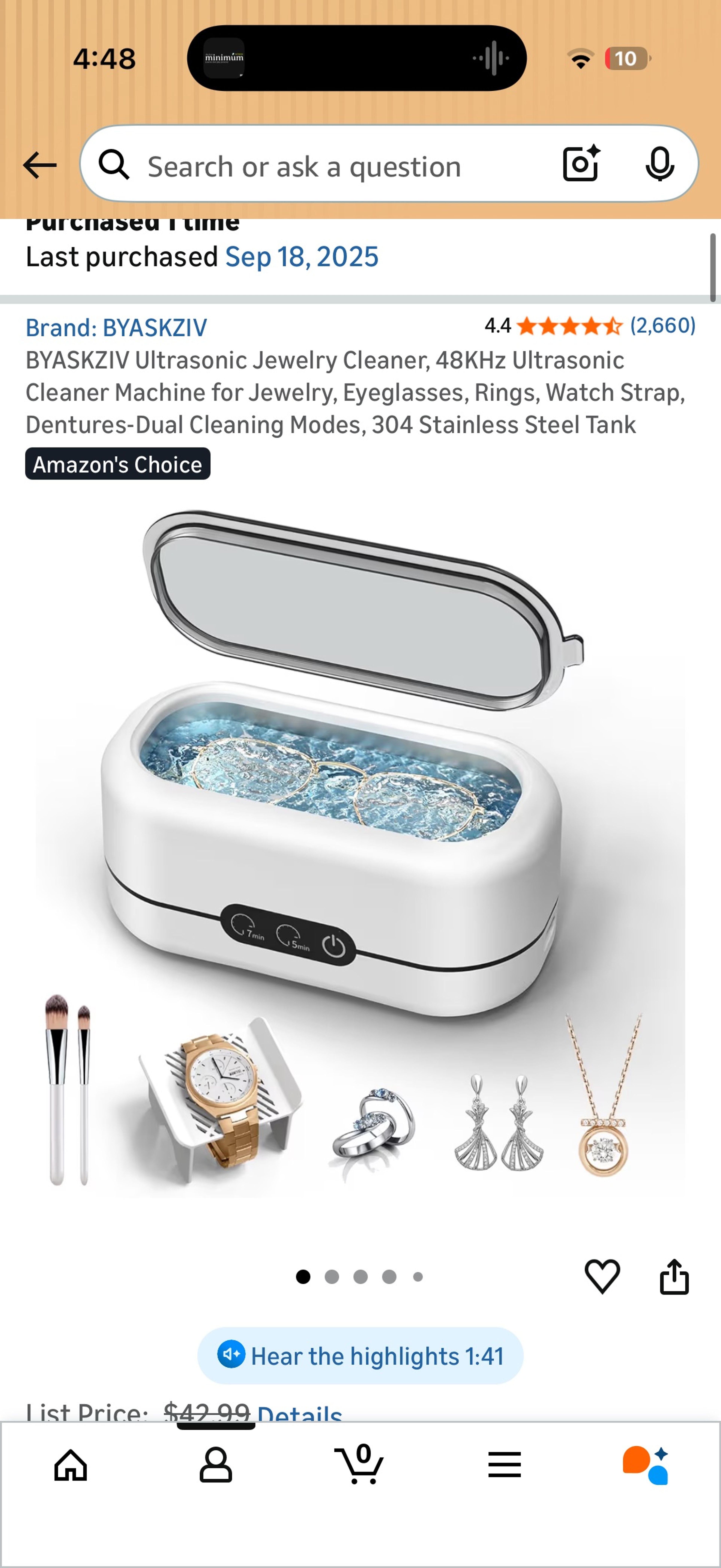 Ultrasonic Jewelry Cleaner 350ml 48kHz Portable - Image 2