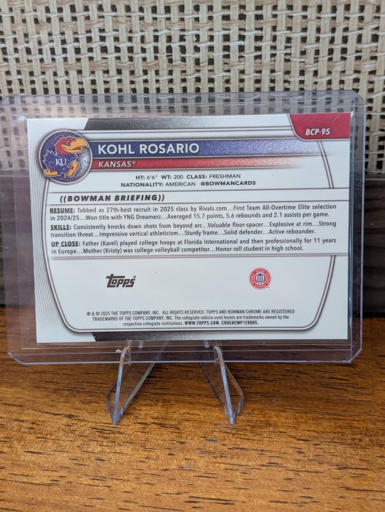 2023-24 Bowman Chrome University Kohl Rosario 1st Bowman #BCP-80
