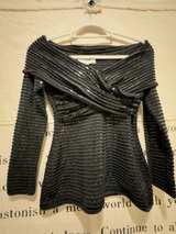 St. John Evening Black Ribbed Sequin Twisted Drape Neck Long Sleeve Top: 10 - Image 1