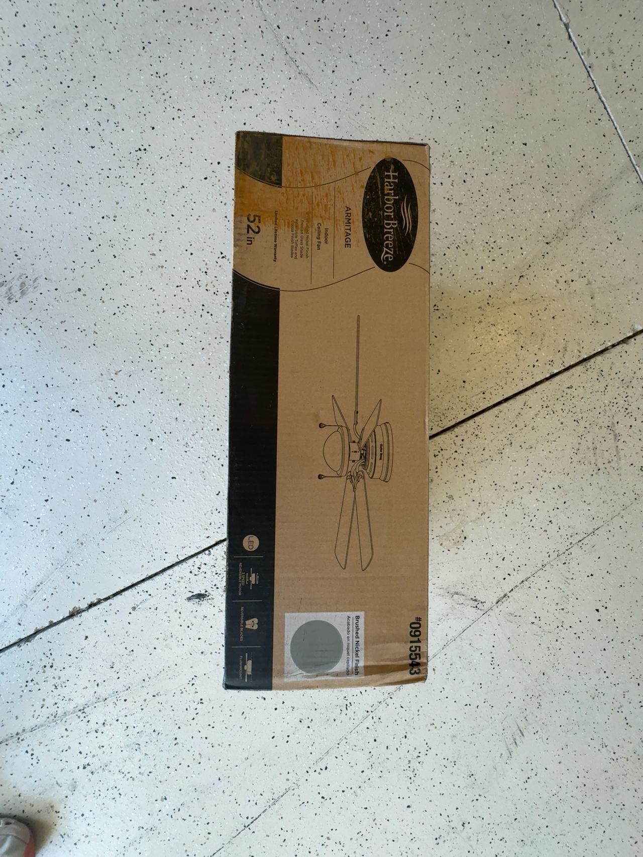 Harbor Breeze Armitage 52-inch Ceiling Fan. Brushed nickel. New box never opened