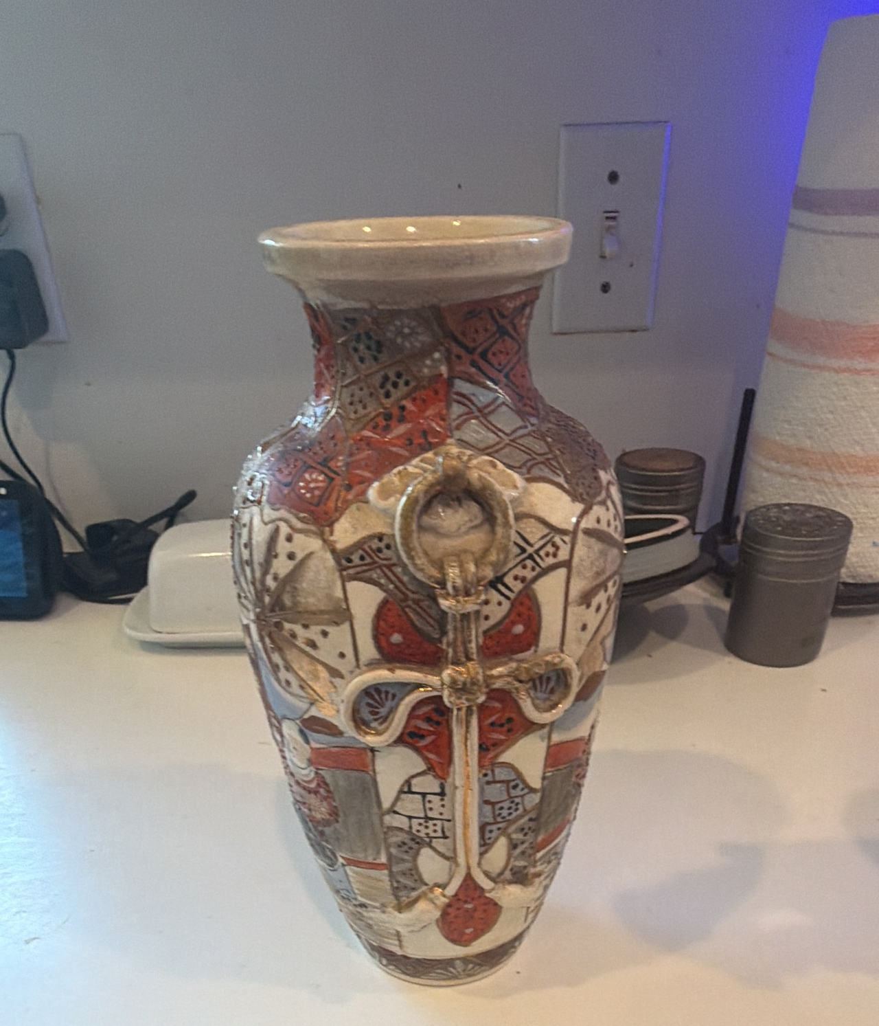 Vintage Japanese Satsuma Moriage Ceramic Vase