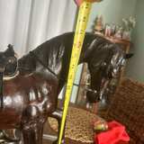 Vintage Leather Wrapped Horse Statue with Western Saddle - Image 2