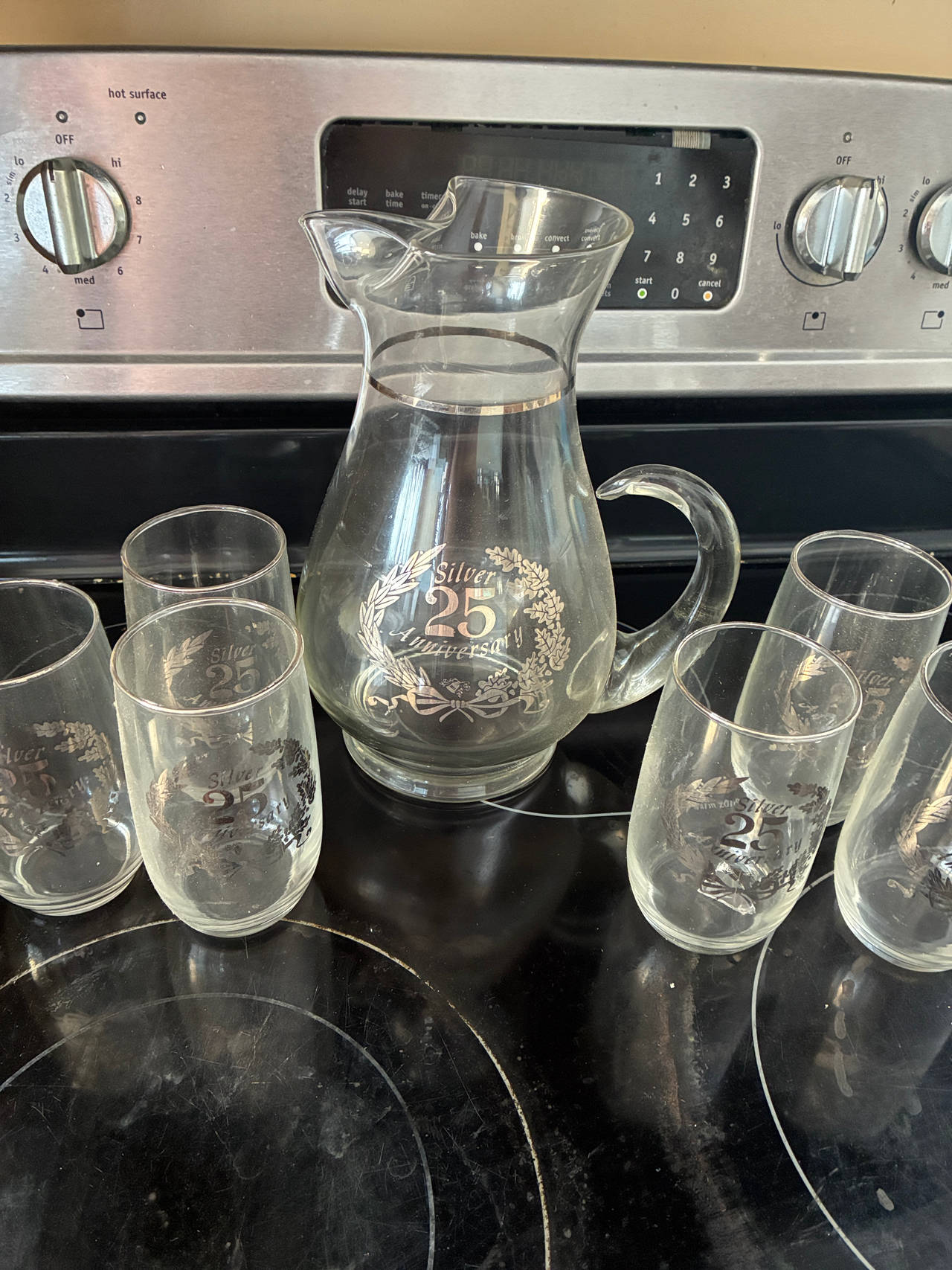 Vintage Silver 25th Anniversary Pitcher and Glass Set
