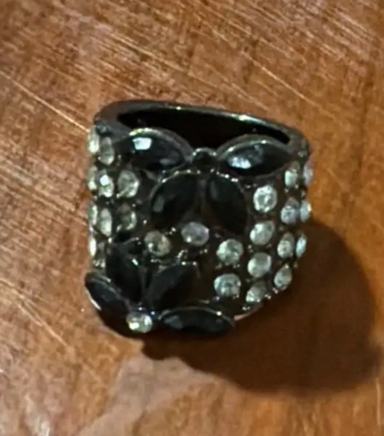 Gunmetal Rhinestone Butterfly Statement Ring