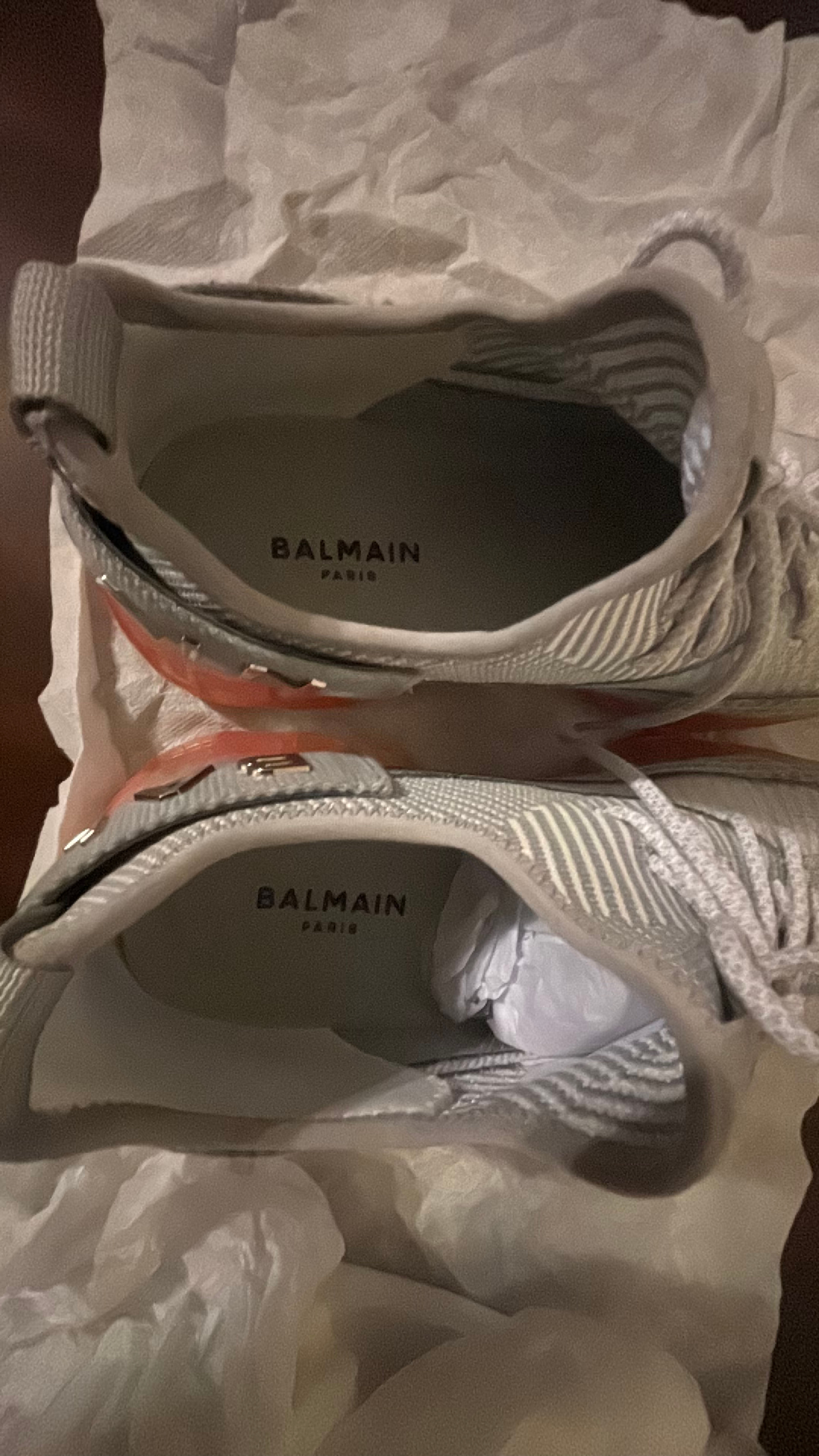 Balmain B-Bold Low-Top Knit Sneakers Grey Orange - Image 8