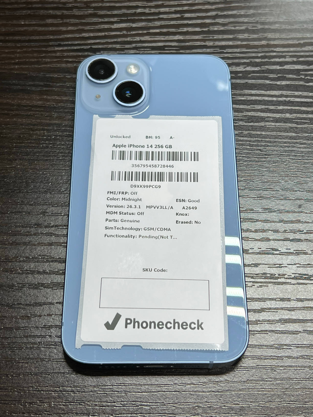 Apple iPhone 14 - 256GB - Blue (Unlocked) 95% Battery Health