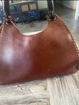 GUCCI Vintage Brown Leather Wood Handle Hobo Purse - Image 1
