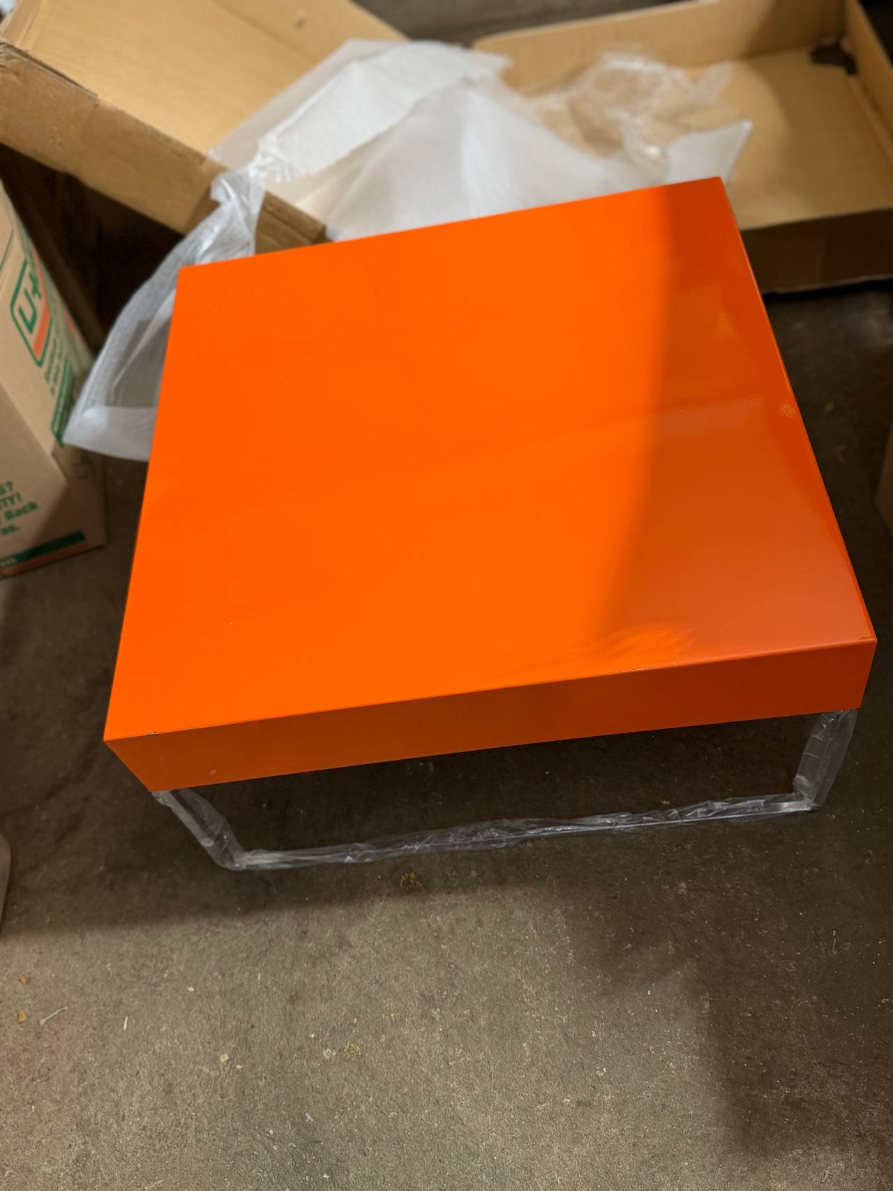 Modern Orange Acrylic Square Coffee Table 24x24