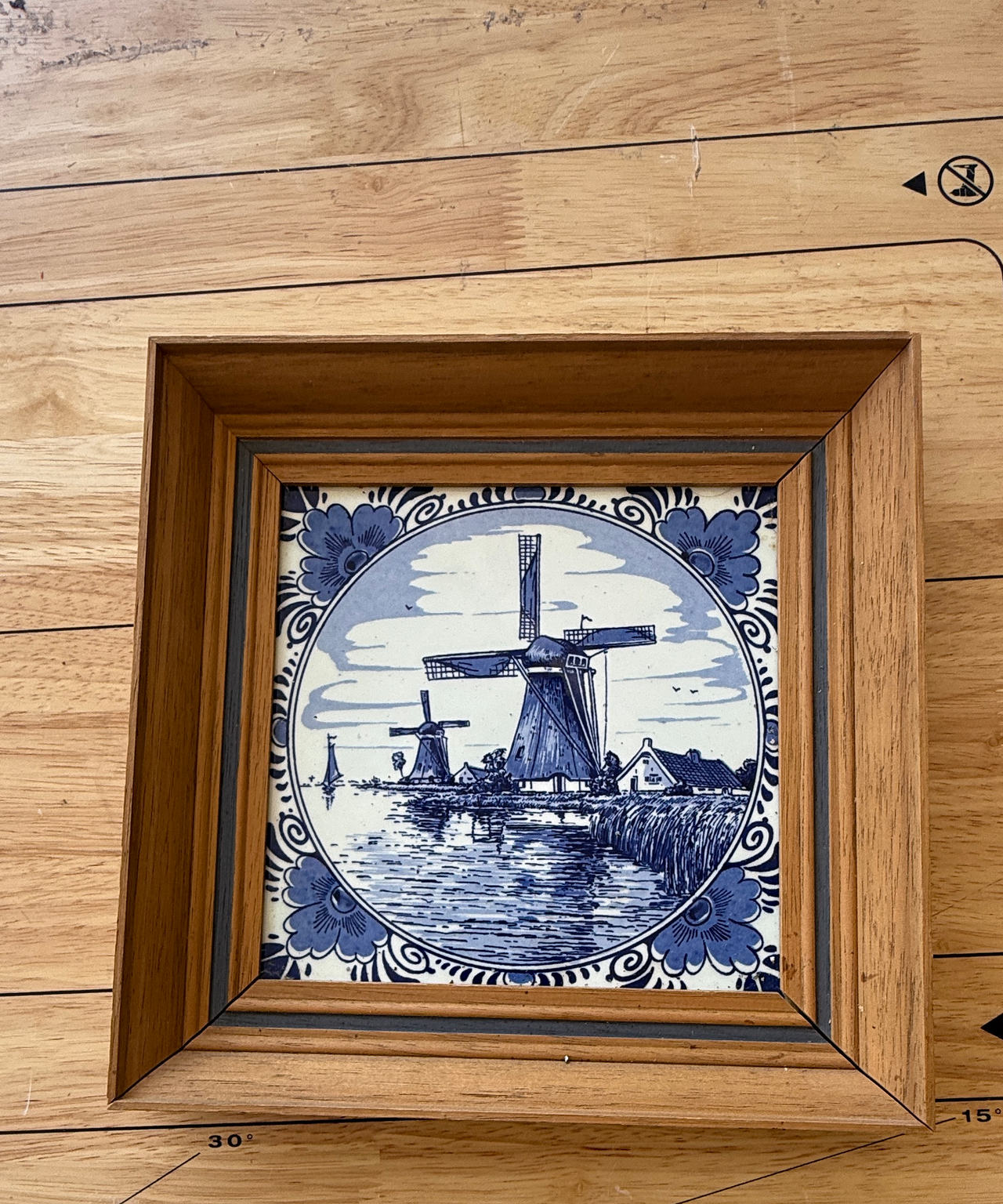 Delft Blue Framed Windmill Tile