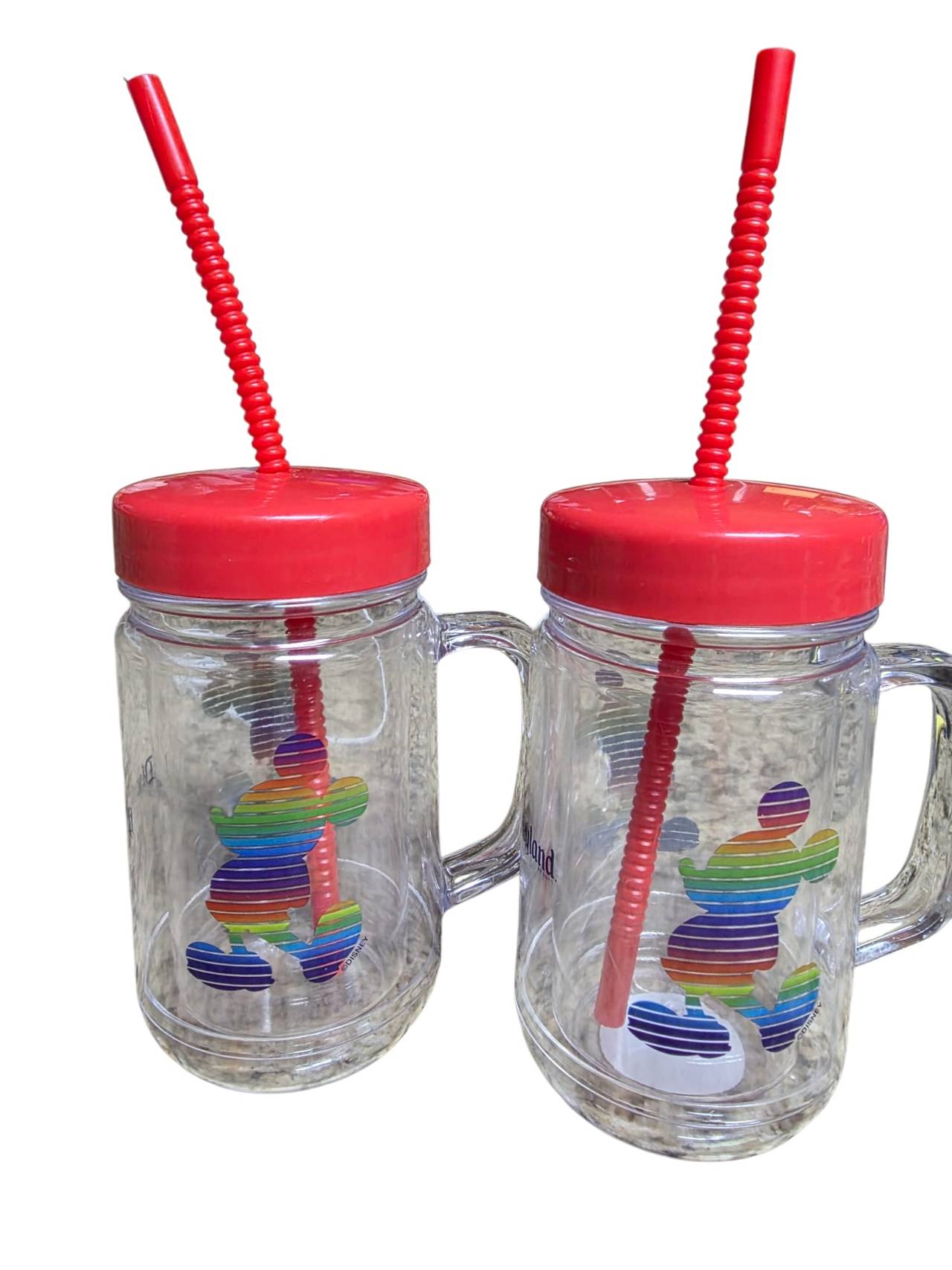 Disney Mickey Mouse Rainbow Pride Mason Jar Tumbler with Straw x2