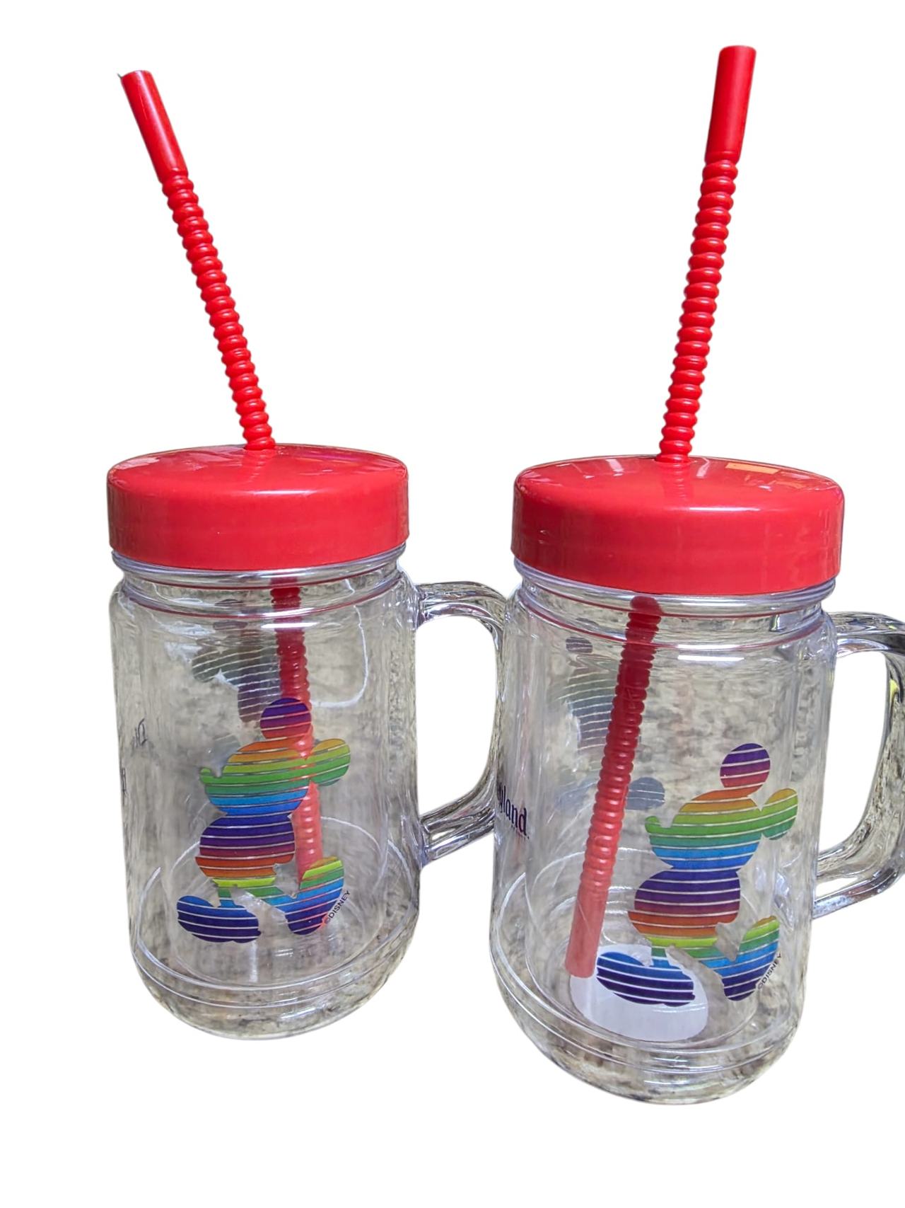 Disney Mickey Mouse Rainbow Pride Mason Jar Tumbler with Straw x2
