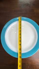 Set of 4 Vintage Pyrex Turquoise Band 12" Milk Glass Buffet Plates - Image 4