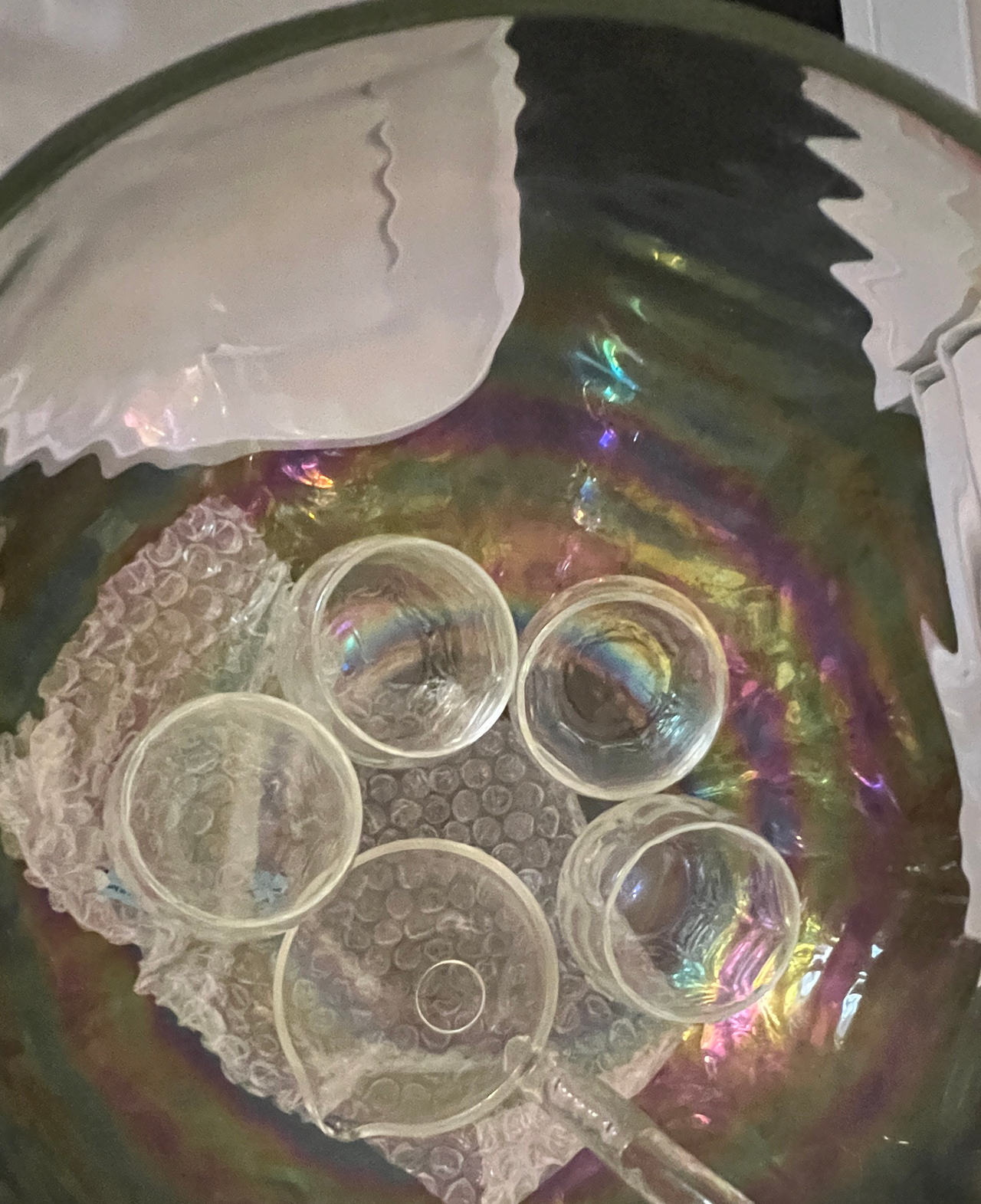 Iridescent Glass Punch Bowl Set with Cups and Ladle