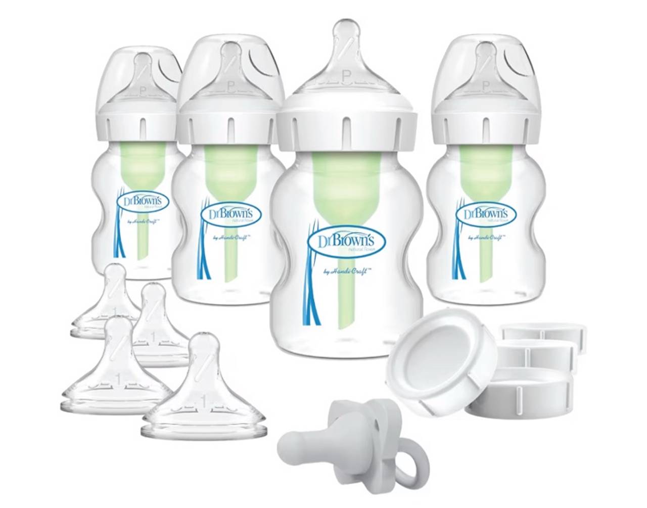Dr. Brown's Anti-Colic Wide-Neck Feeding Set with Slow Flow Nipples, Travel Caps