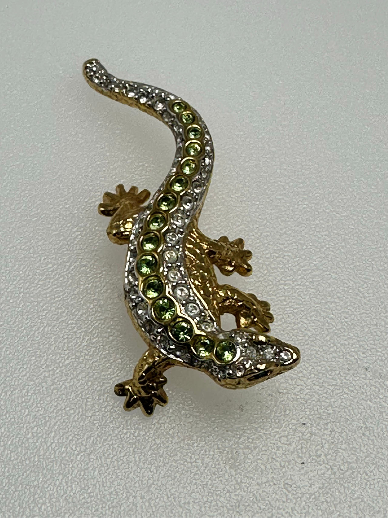 Swarovski Lizard Brooch Green & Clear Crystals on Goldtone Metal Adorable!