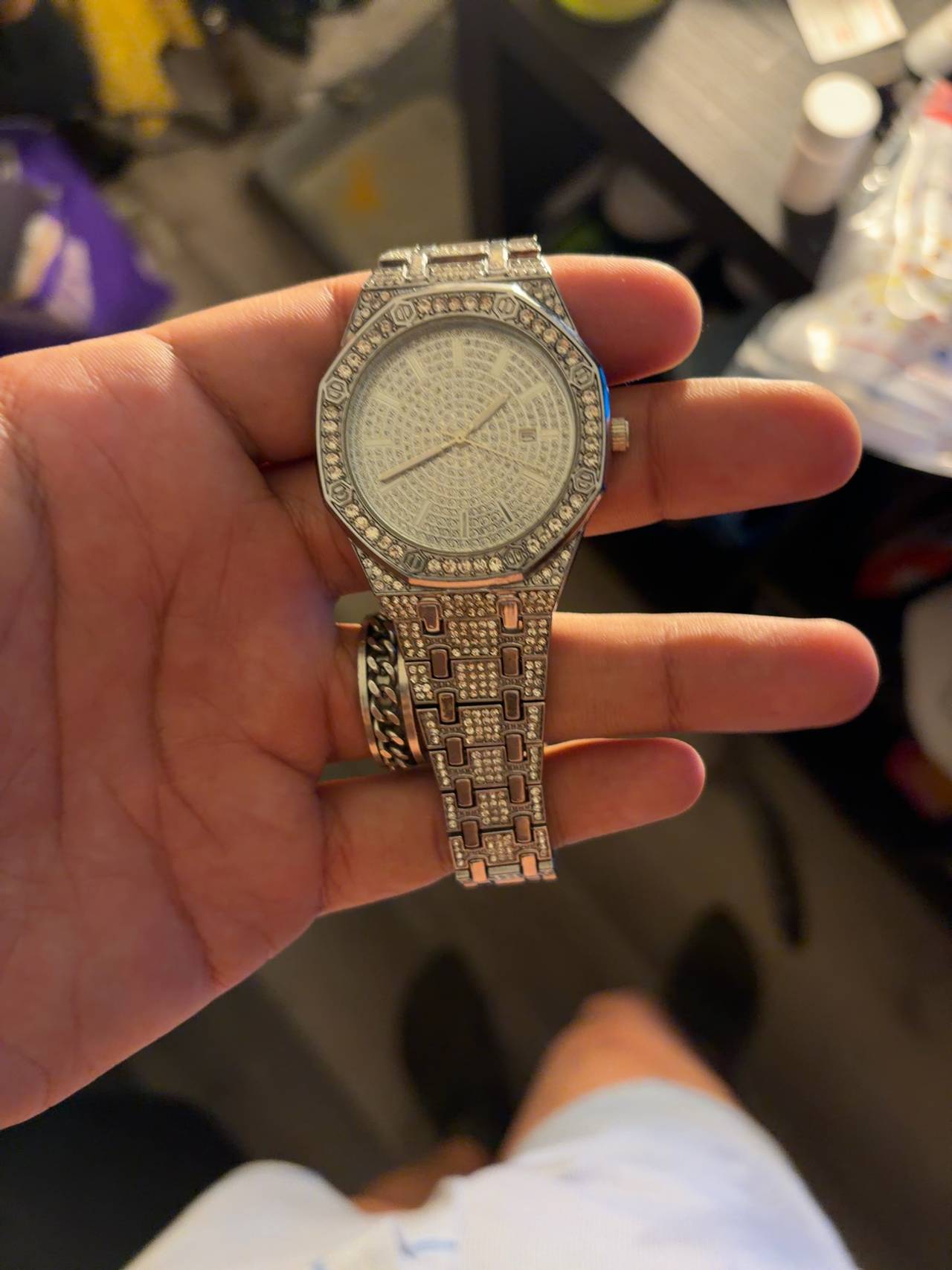 Iced Out Men's Bust Down Watch Silver