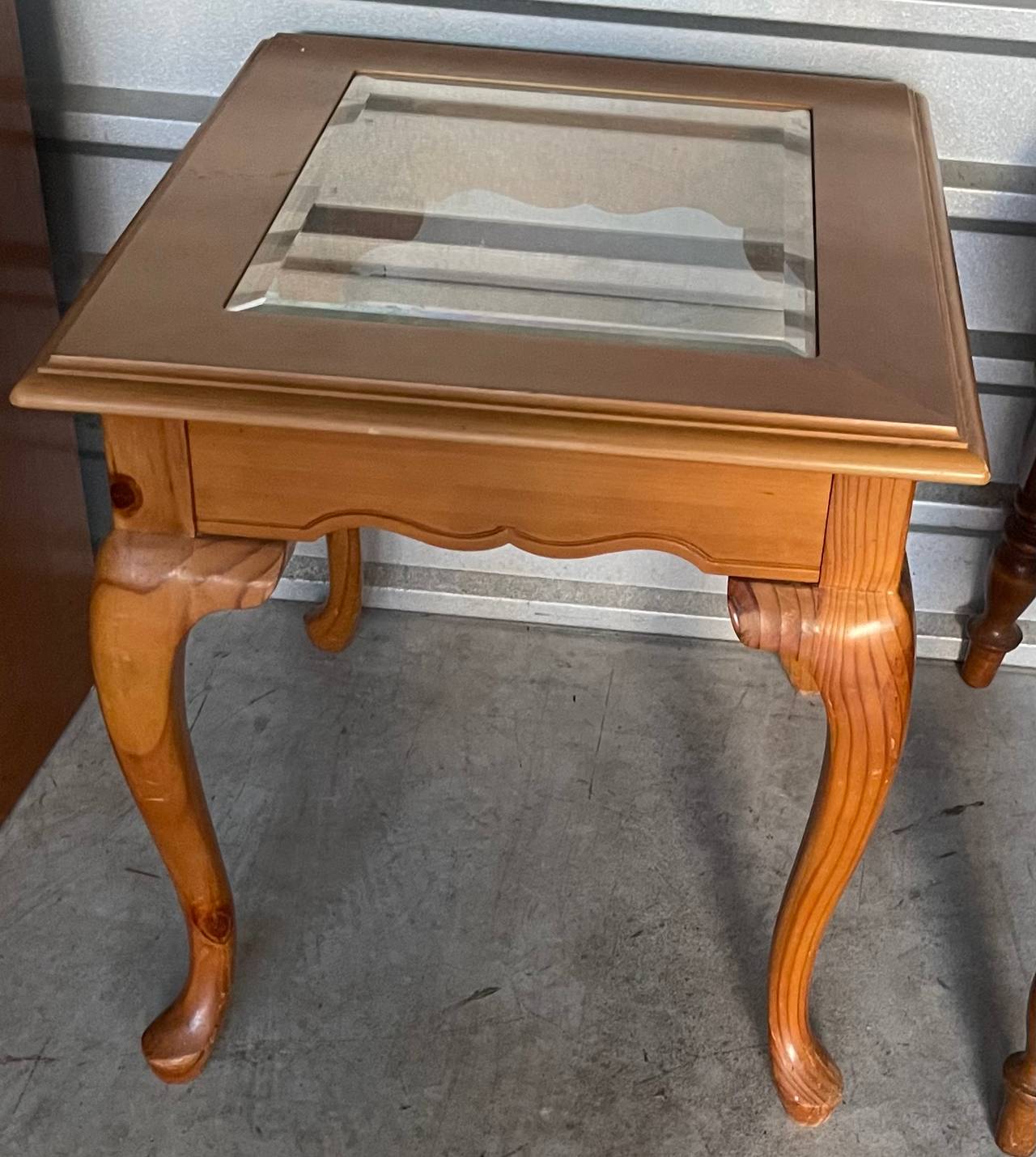 Glass Top Wooden End Table