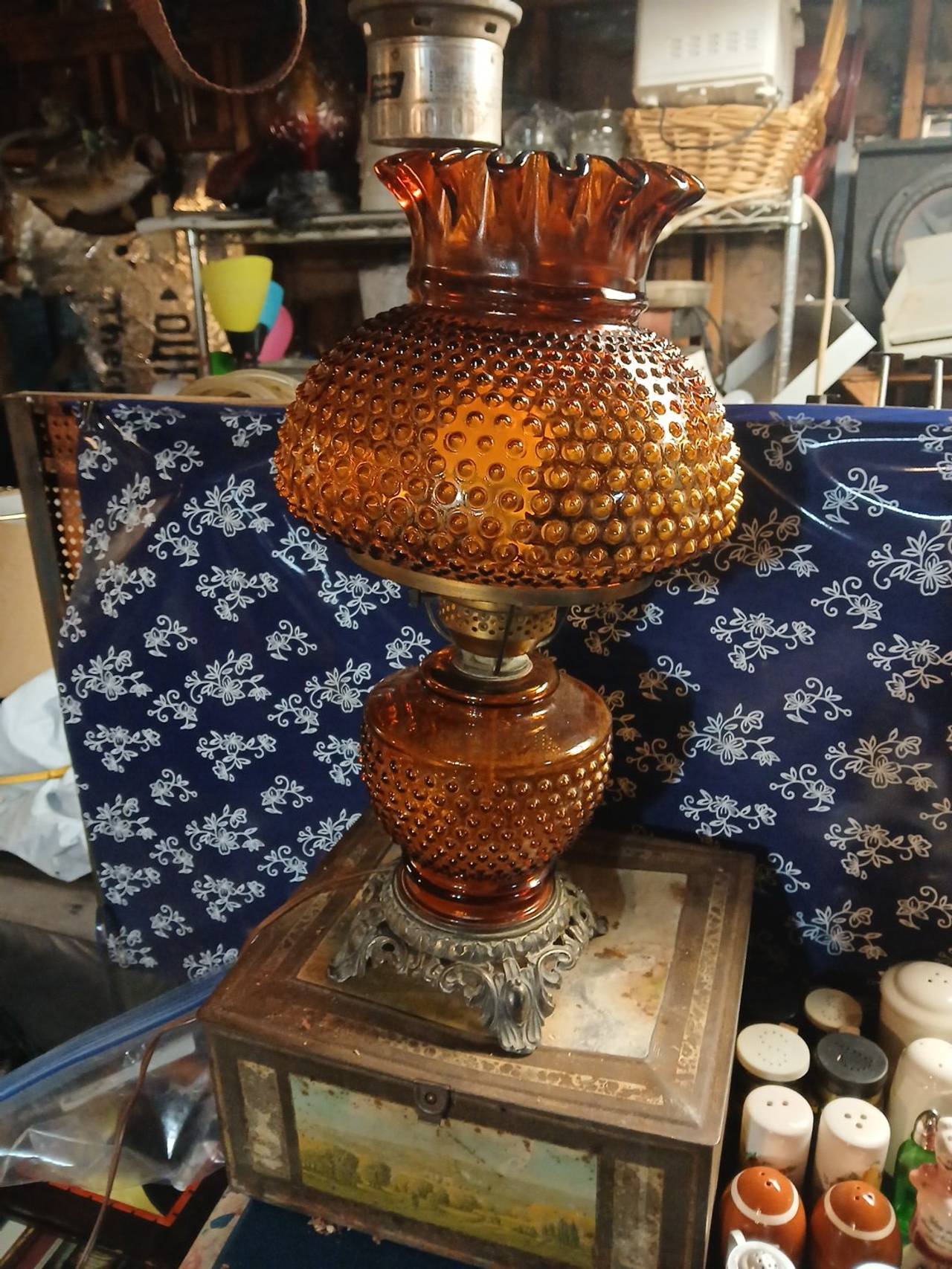 Fenton Amber Hobnail Glass Hurricane Lamp