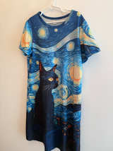 SHEIN Starry Night Cat Print T-Shirt Dress - Image 1