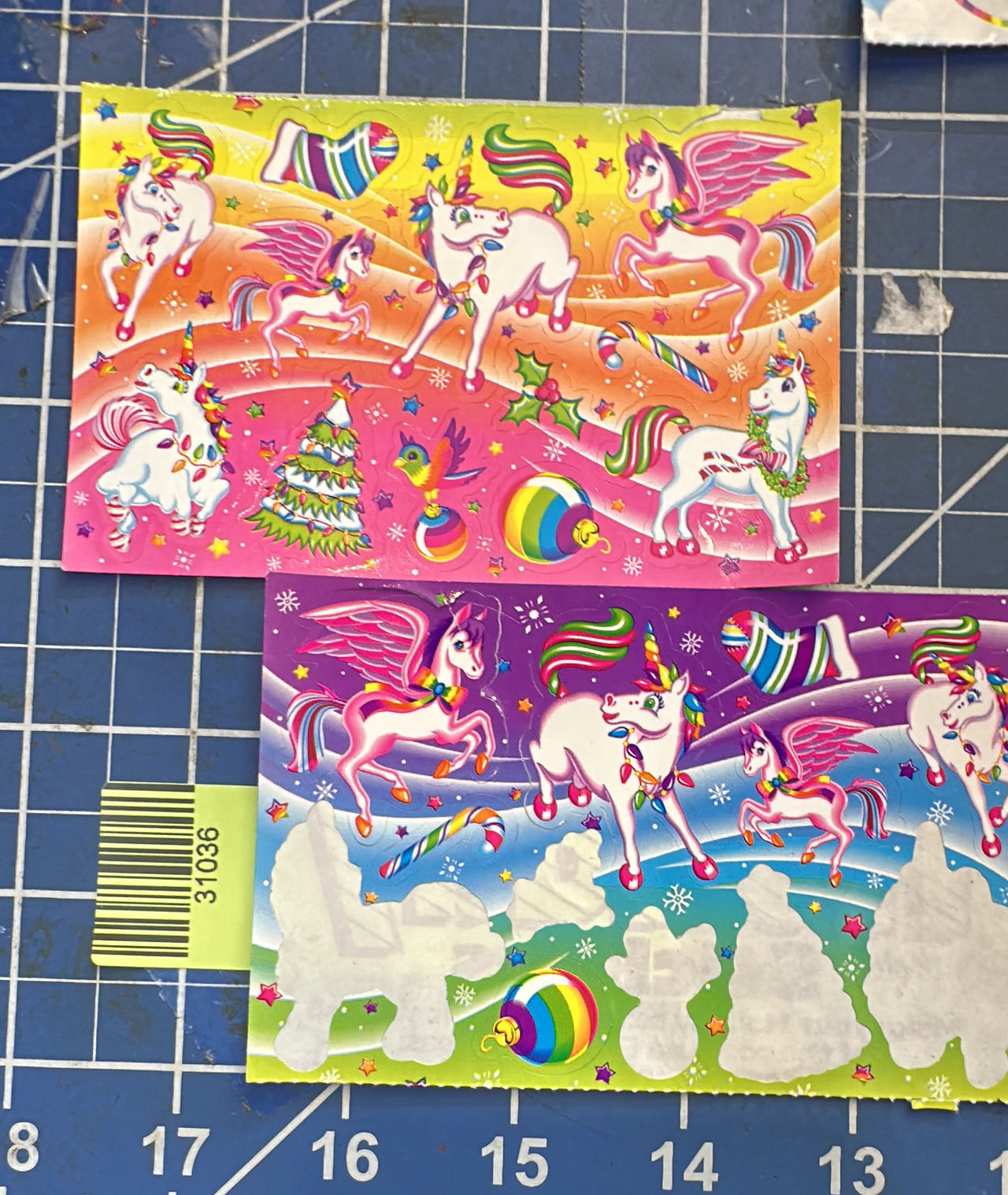Lisa Frank vtg holiday Unicron stickers, 1 full sheet 1 partial