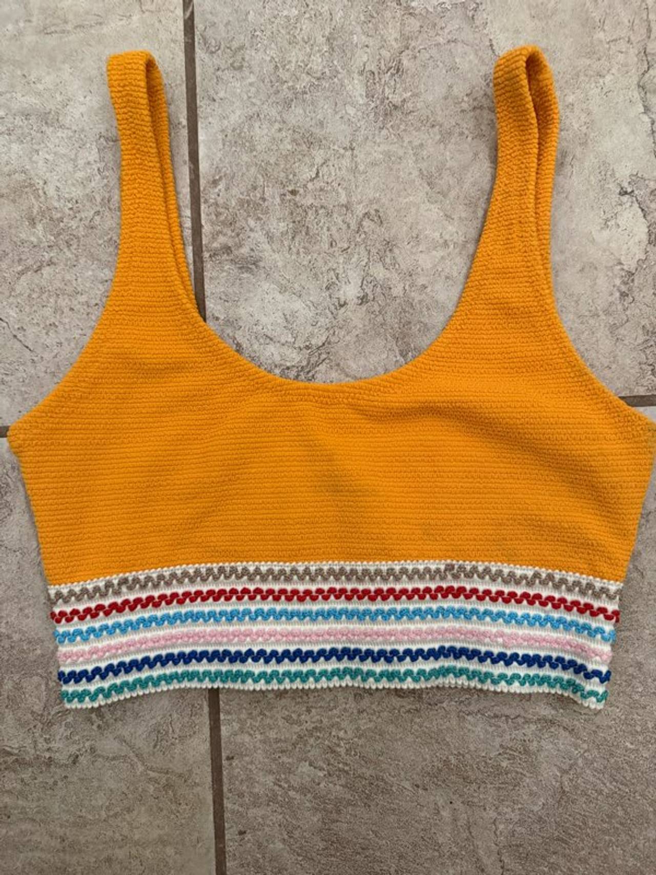 Topshop Yellow Knit Crop Top with Multicolor Trim