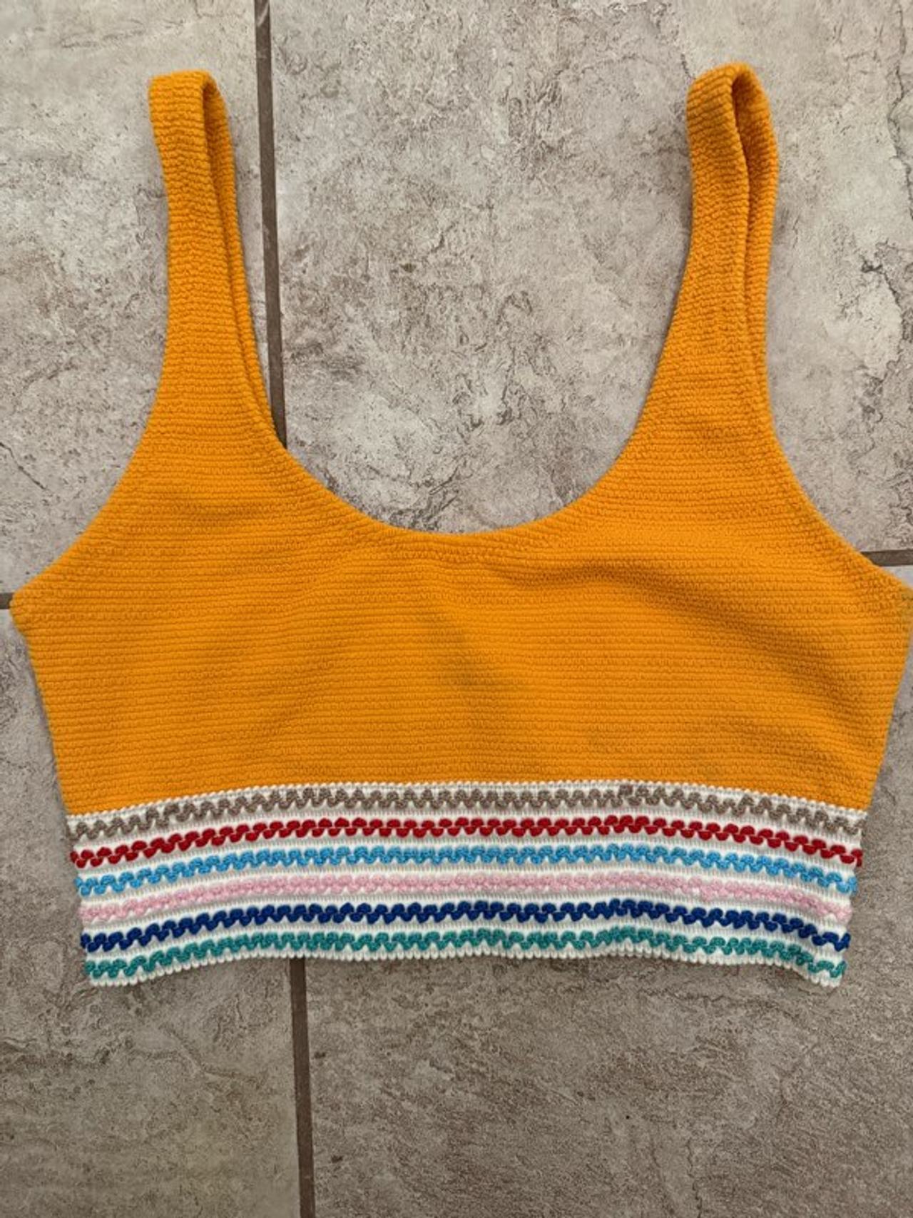 Topshop Yellow Knit Crop Top with Multicolor Trim