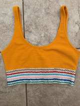 Topshop Yellow Knit Crop Top with Multicolor Trim - Image 1