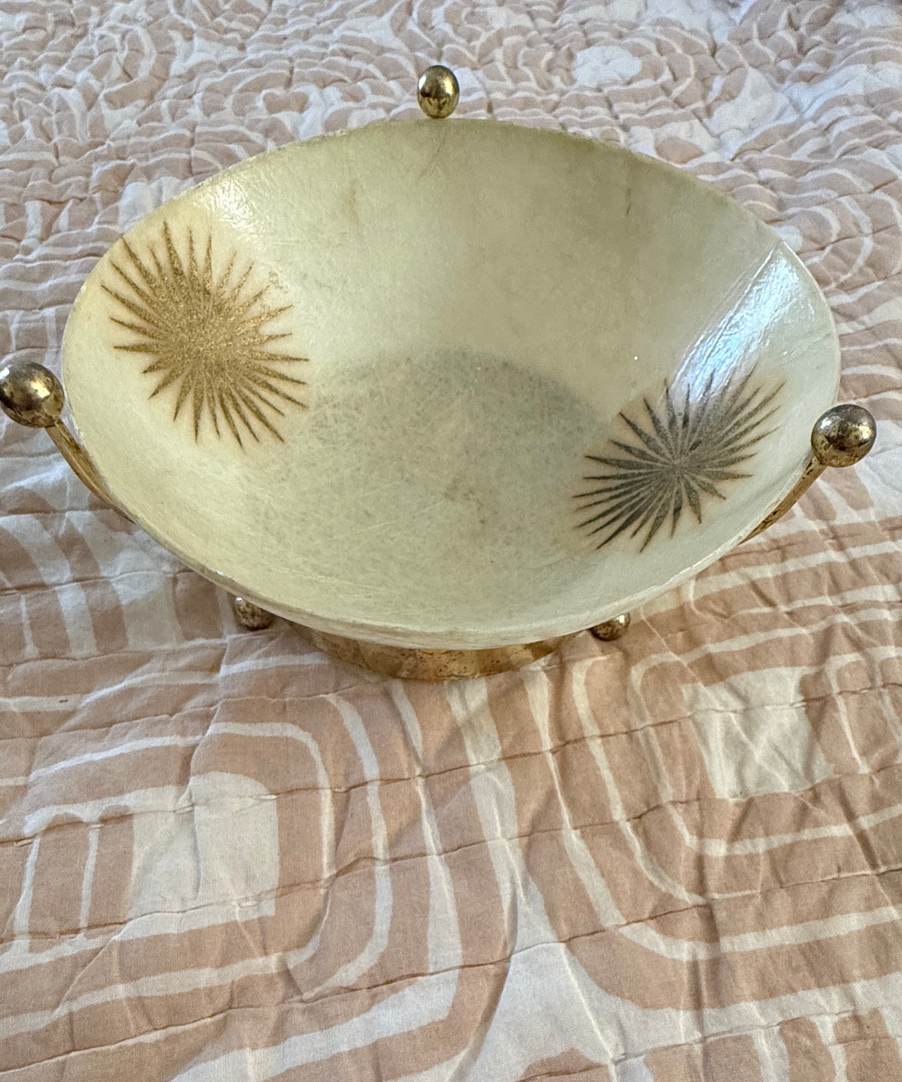 Mid-Century Fiberglass Starburst Bowl with Stand
