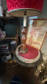 Vintage Table Lamp with Red Damask Shade - Image 3