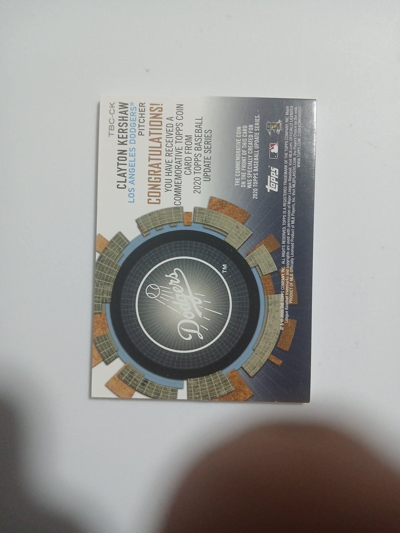 2020 Topps Clayton Kershaw Commemorative Coin Card TBC-CK