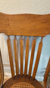 Antique Pressed Back Oak Chair with Cane Seat - Image 2