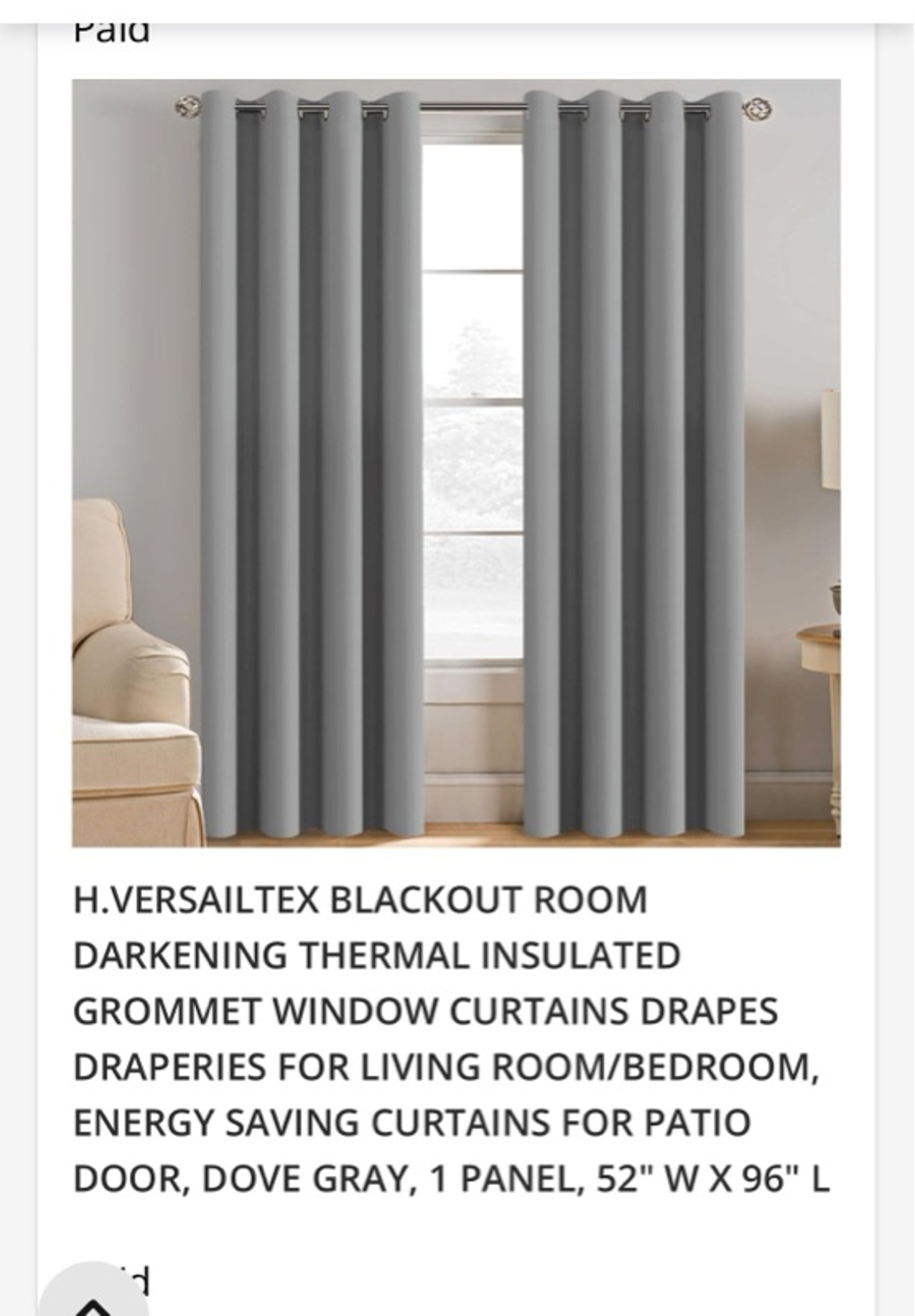 Sun Zero Blackout Curtain Panel Grey